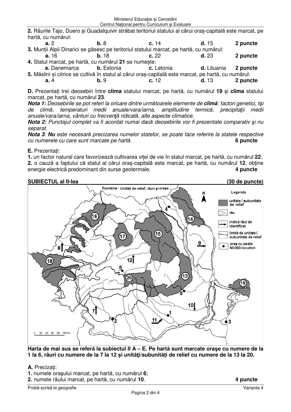 Pagina 2 din BAC Geografie - august 2025 (Varianta 4)