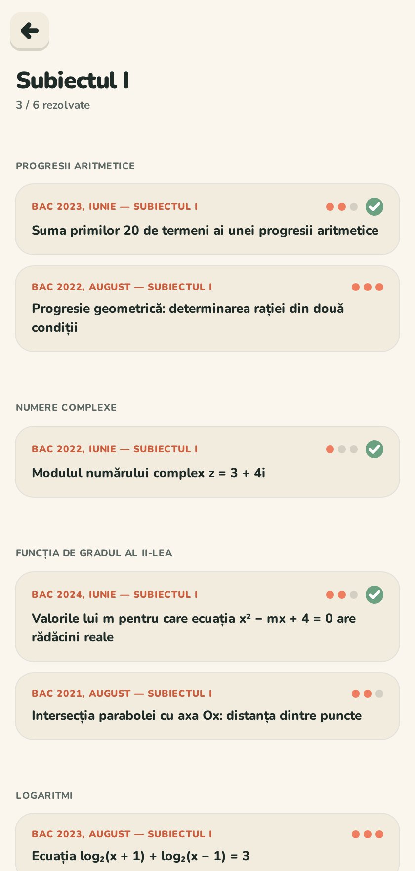 Pagina de exerciții, cu probleme din examenele BAC trecute